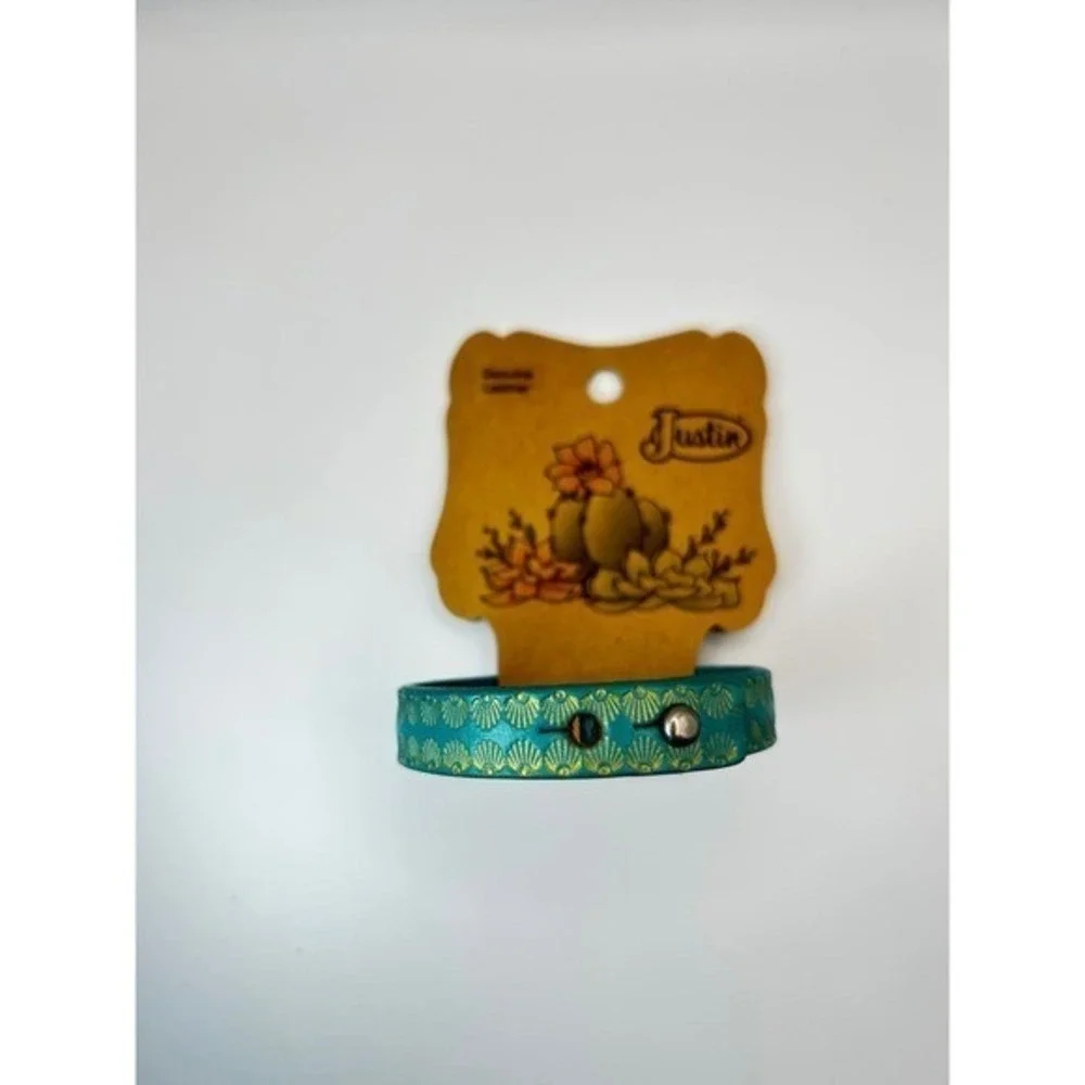 Justin‎ Turquoise Gold Embossed Leather Cuff Bracelet